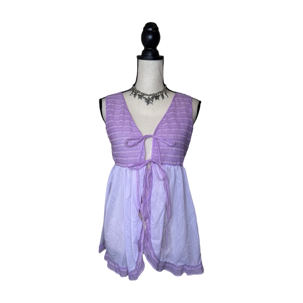 Vintage Obsession Lavender Purple Front Tie Slip Mini Dress Size Medium